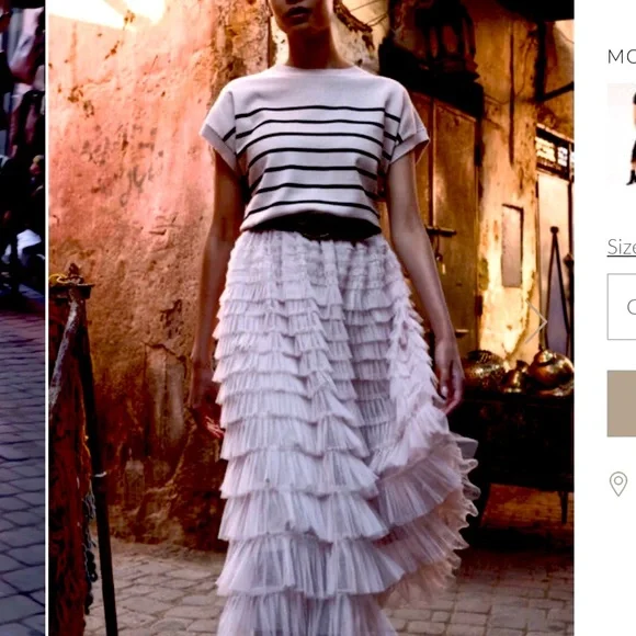 NWT APRCOT Stunning layered Tulle Midi Skirt sz Small Stone colour ruffles lined - Picture 5 of 16